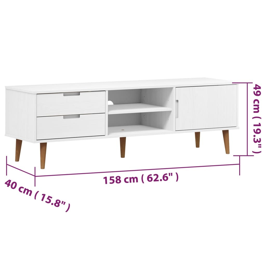 TV Cabinet MOLDE White 158x40x49 cm Solid Wood Pine