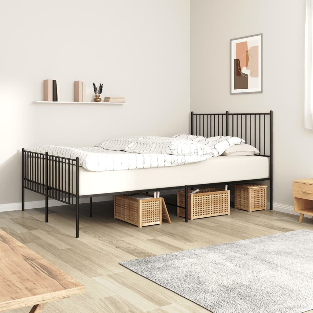 Metal Bed Frame without Mattress with Footboard Black 135x190cm