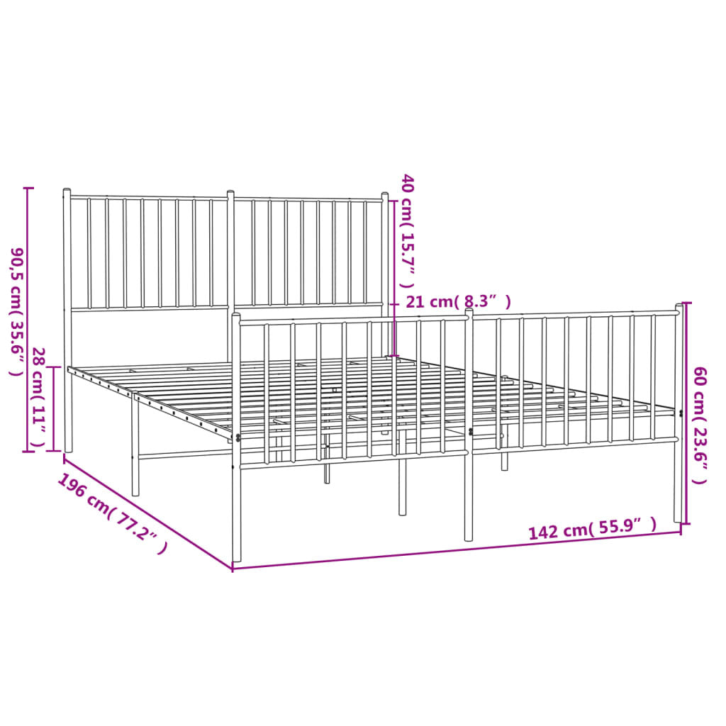 Metal Bed Frame without Mattress with Footboard Black 135x190cm