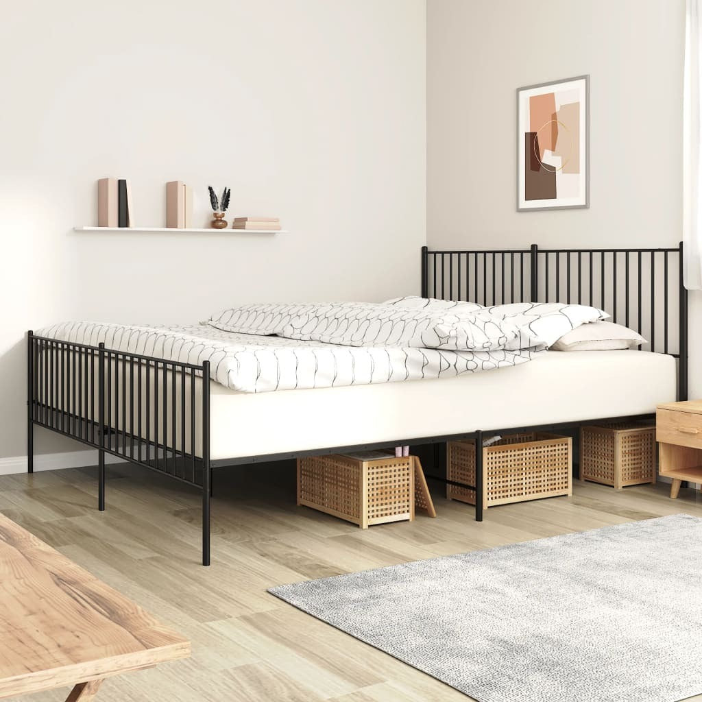 Metal Bed Frame without Mattress with Footboard Black 183x213cm