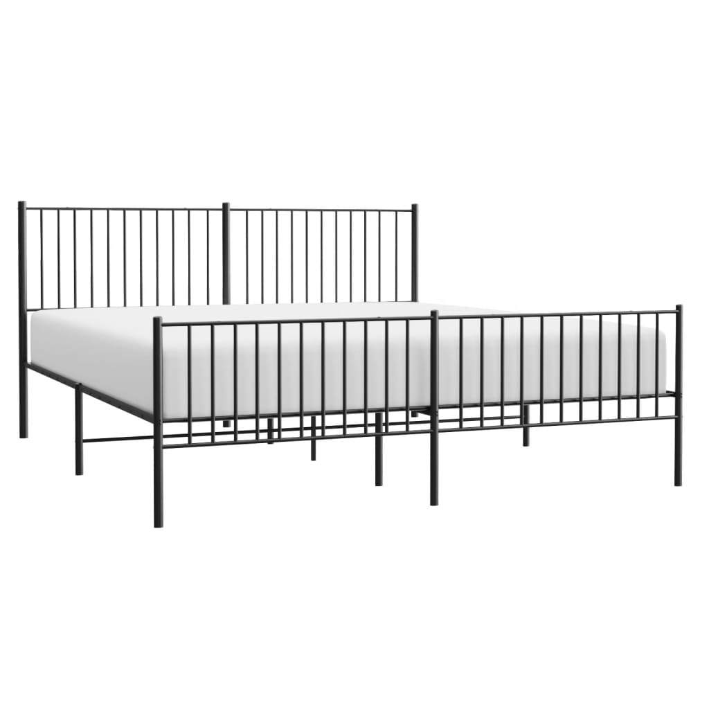 Metal Bed Frame without Mattress with Footboard Black 183x213cm