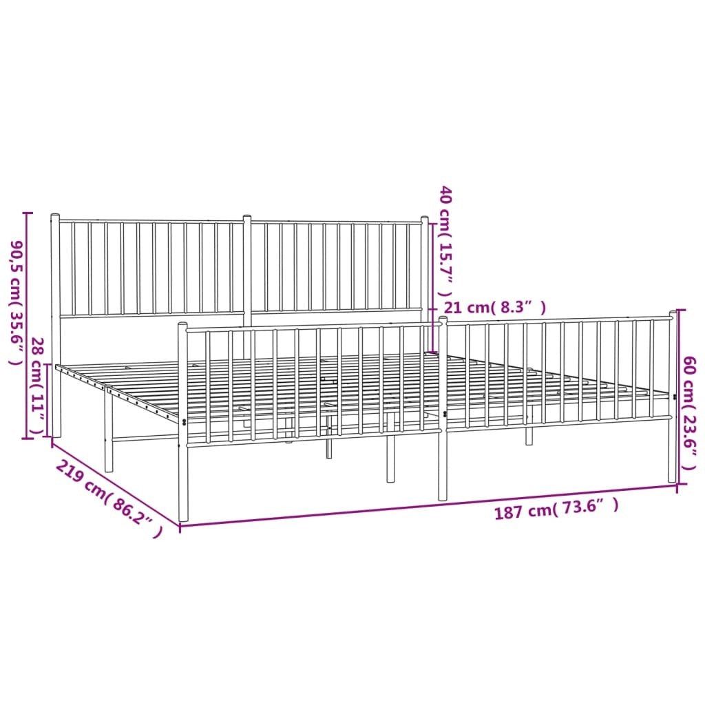Metal Bed Frame without Mattress with Footboard Black 183x213cm
