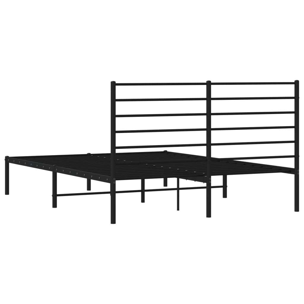 Metal Bed Frame without Mattress with Headboard Black 135x190cm