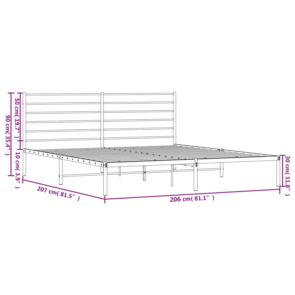 Metal Bed Frame without Mattress with Headboard Black 200x200cm