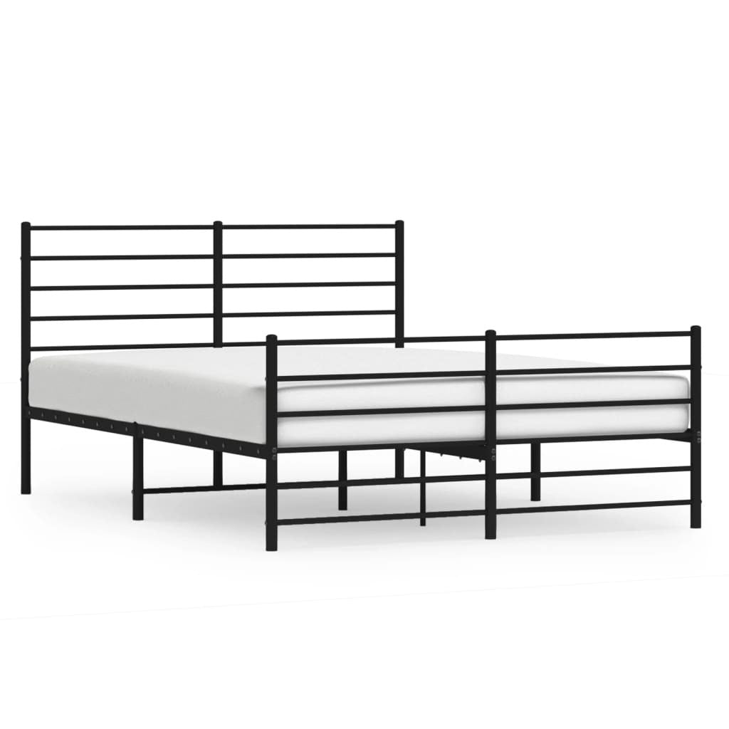 Metal Bed Frame without Mattress with Footboard Black 135x190cm