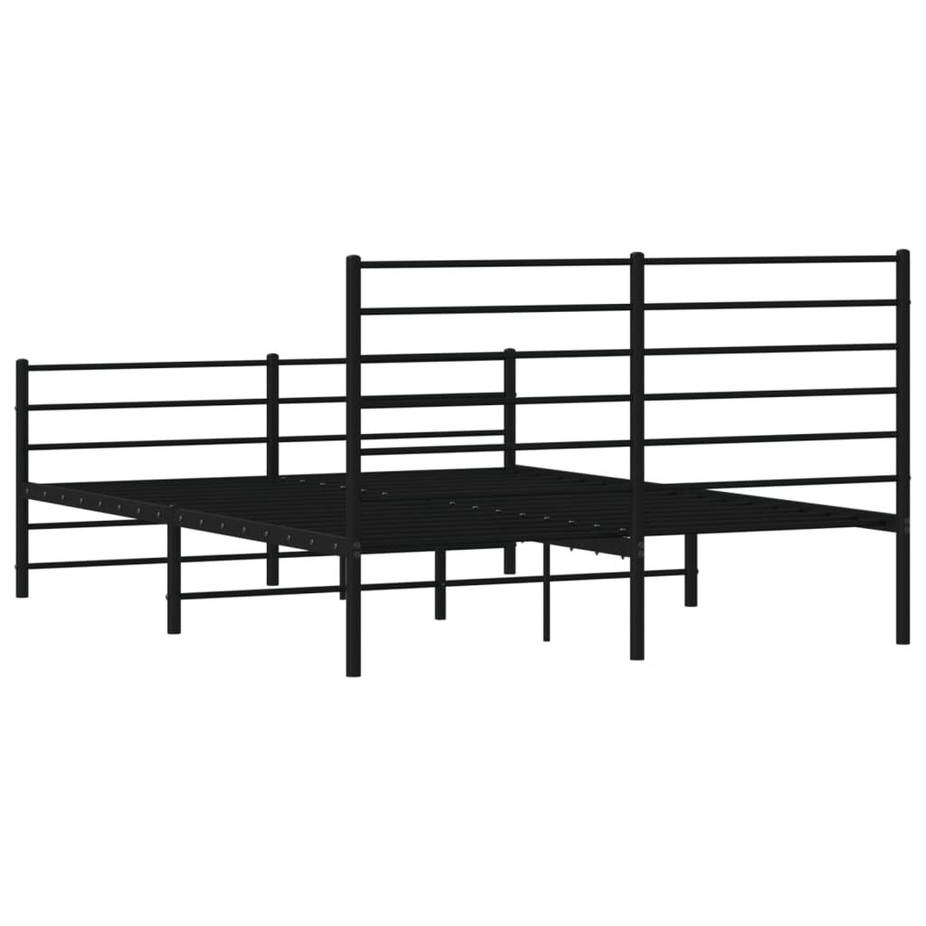 Metal Bed Frame without Mattress with Footboard Black 135x190cm