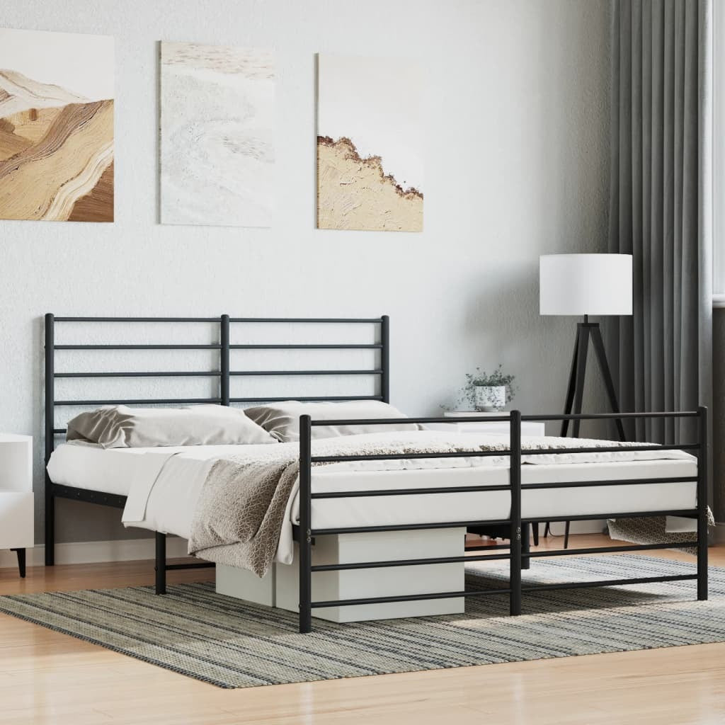 Metal Bed Frame without Mattress with Footboard Black 140x200cm