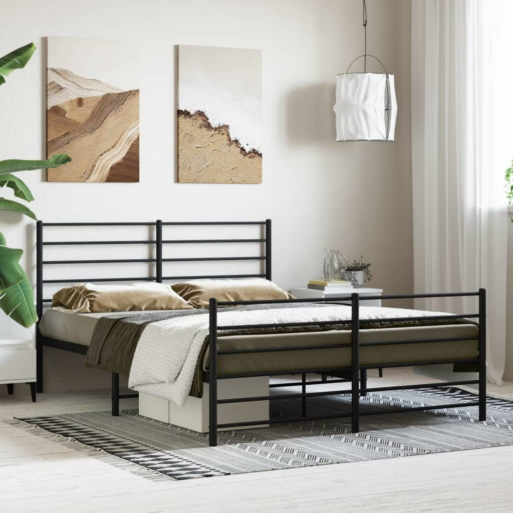 Metal Bed Frame without Mattress with Footboard Black 140x200cm