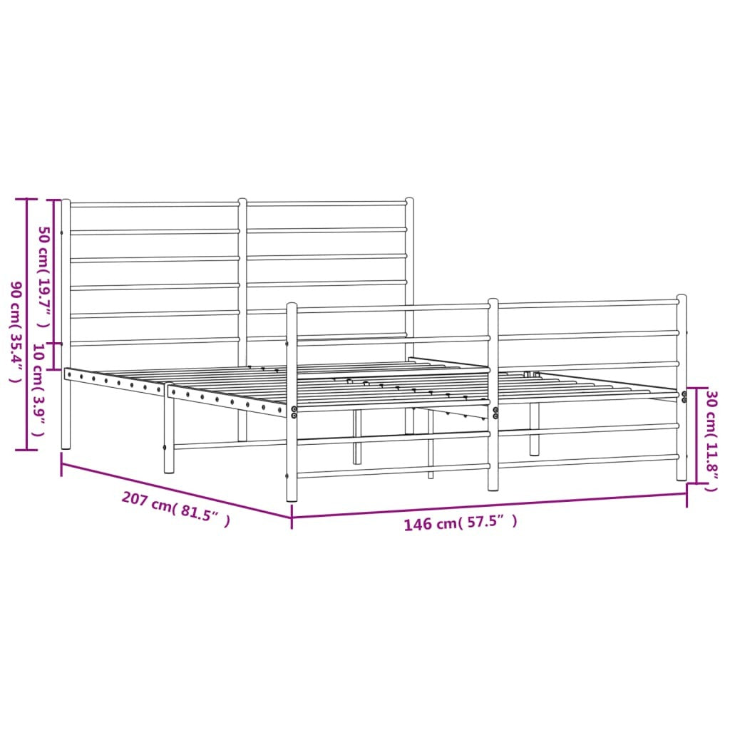 Metal Bed Frame without Mattress with Footboard Black 140x200cm