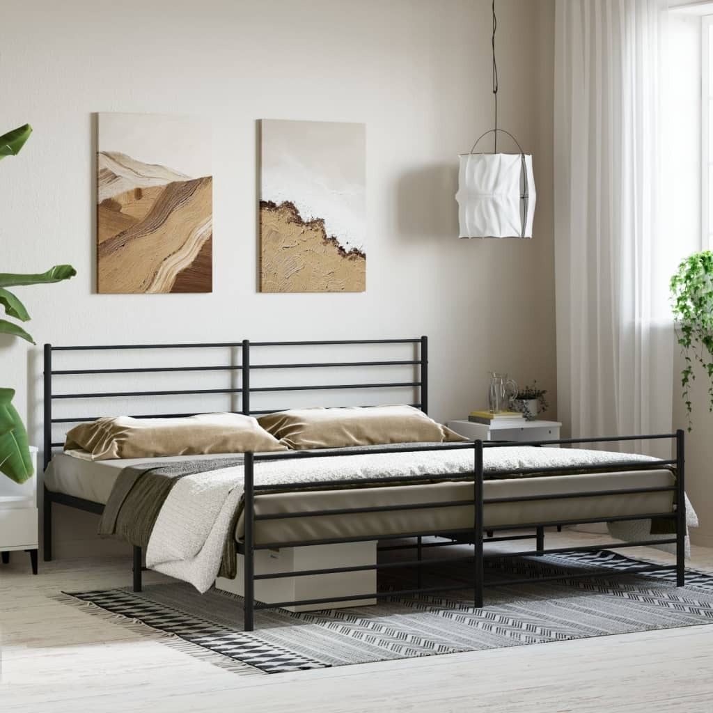 Metal Bed Frame without Mattress with Footboard Black 193x203cm