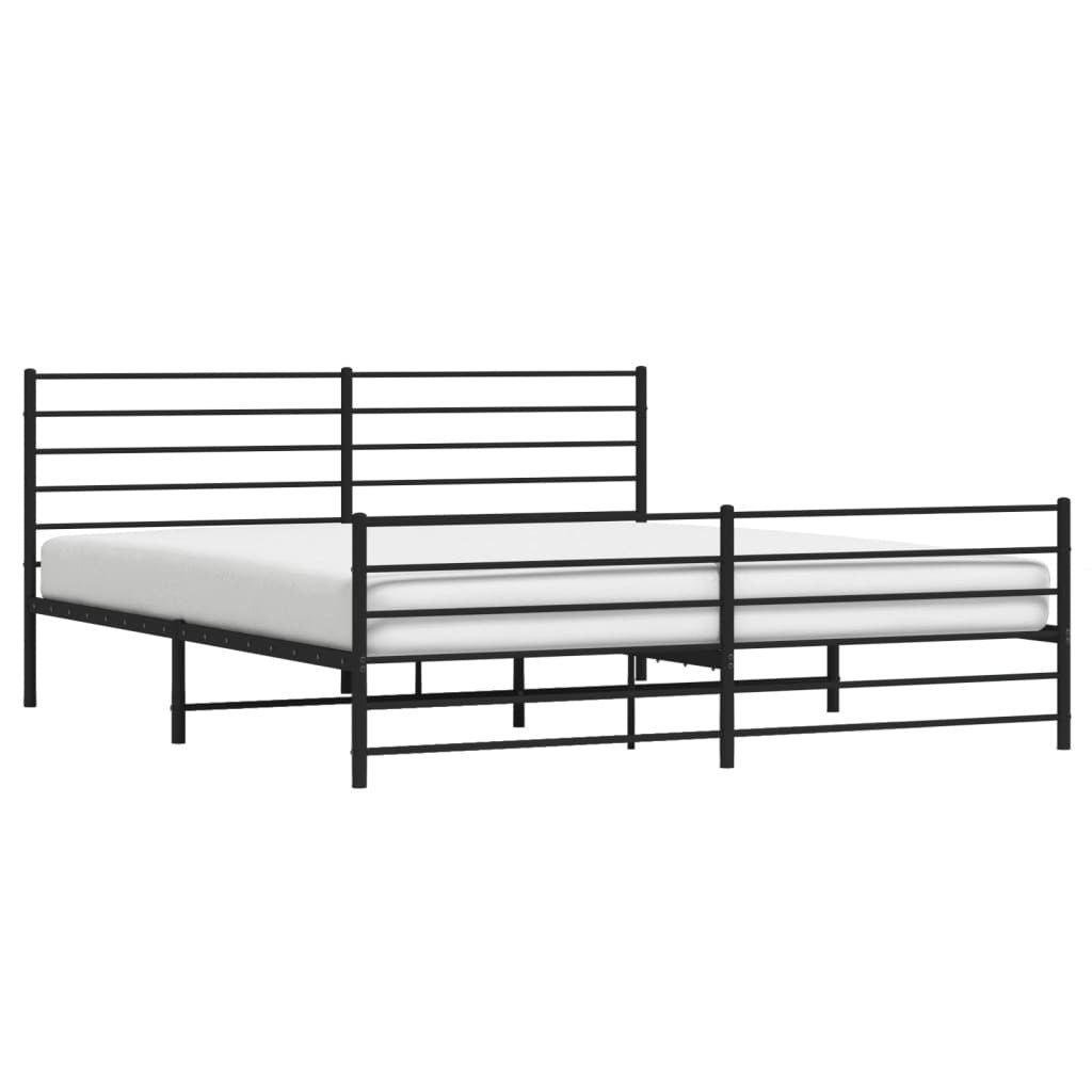 Metal Bed Frame without Mattress with Footboard Black 193x203cm