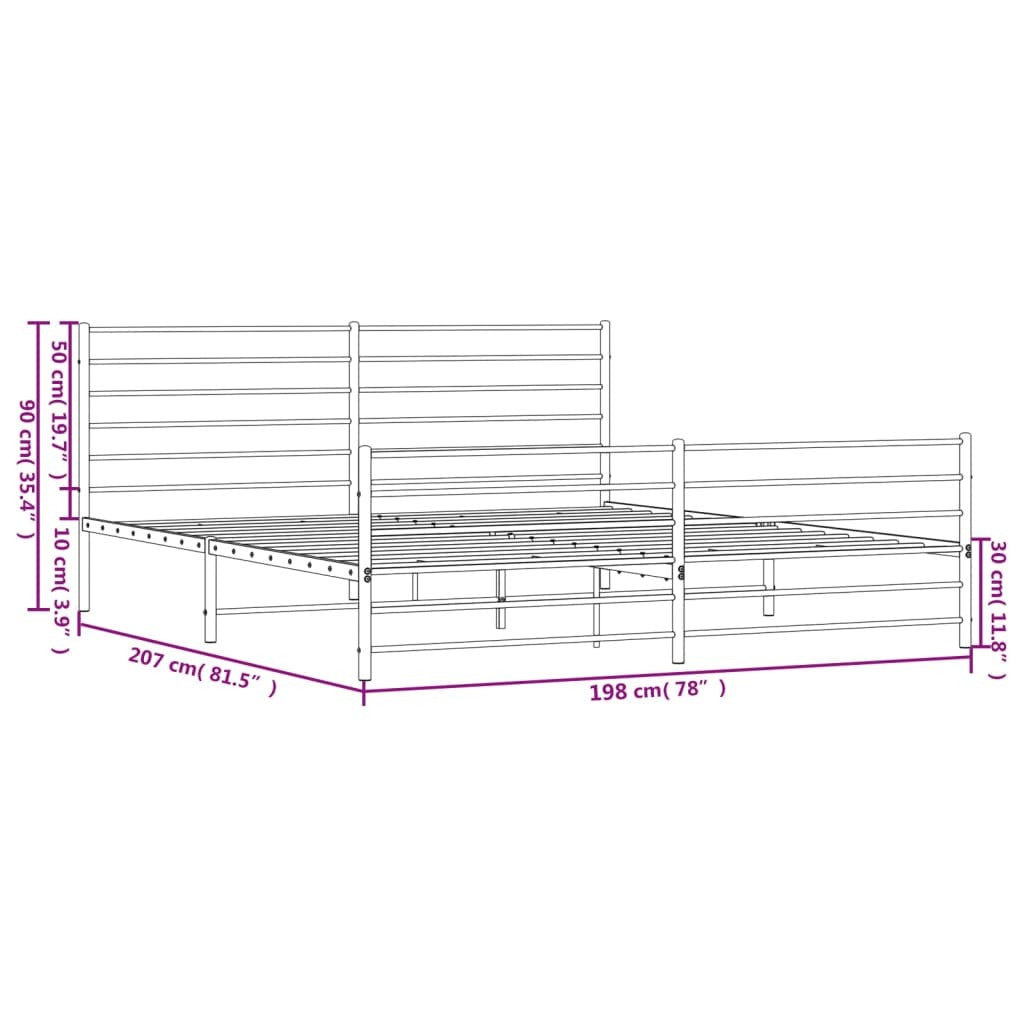 Metal Bed Frame without Mattress with Footboard Black 193x203cm