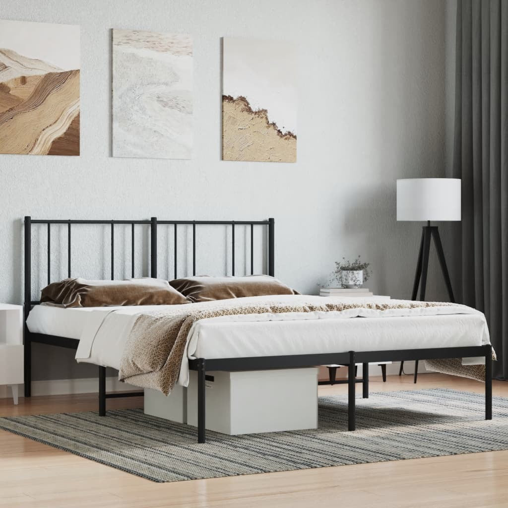Metal Bed Frame without Mattress with Headboard Black 135x190cm