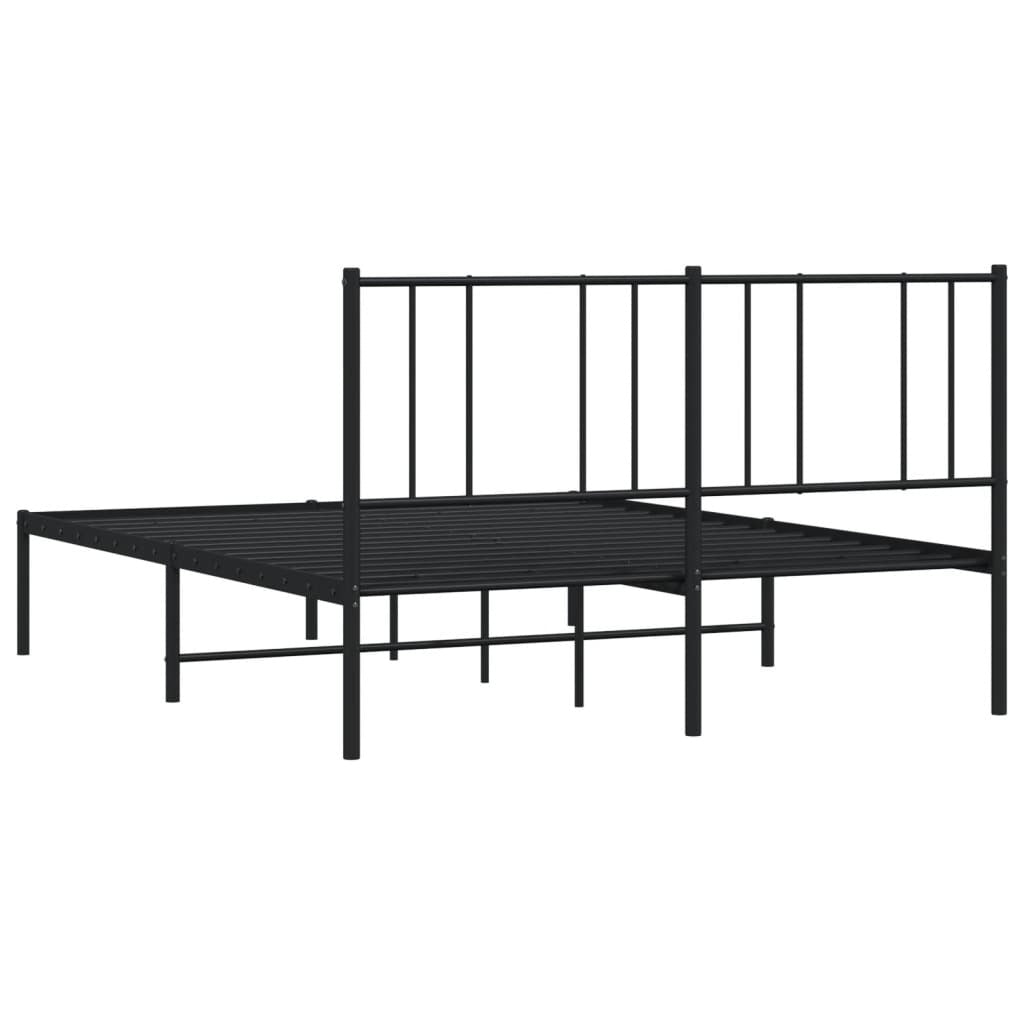 Metal Bed Frame without Mattress with Headboard Black 135x190cm