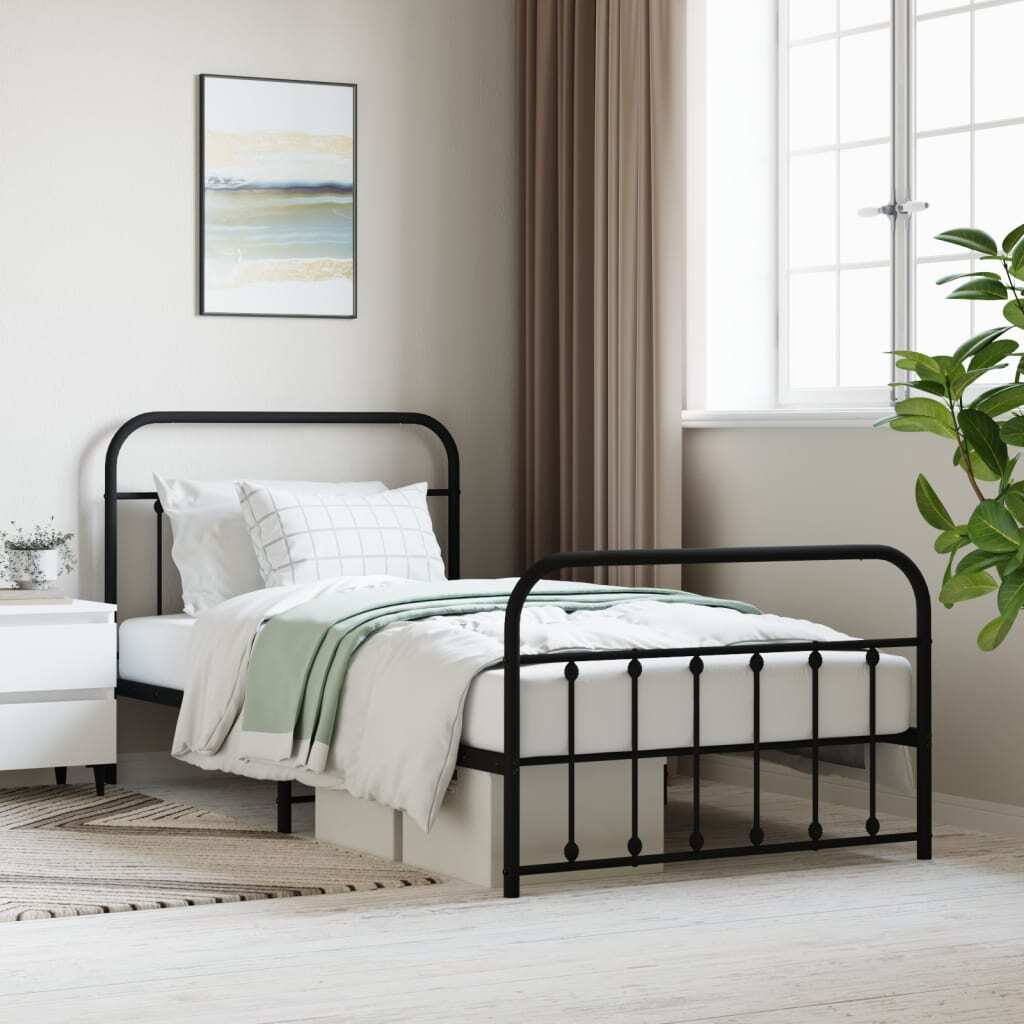 Metal Bed Frame without Mattress with Footboard Black 100x200cm