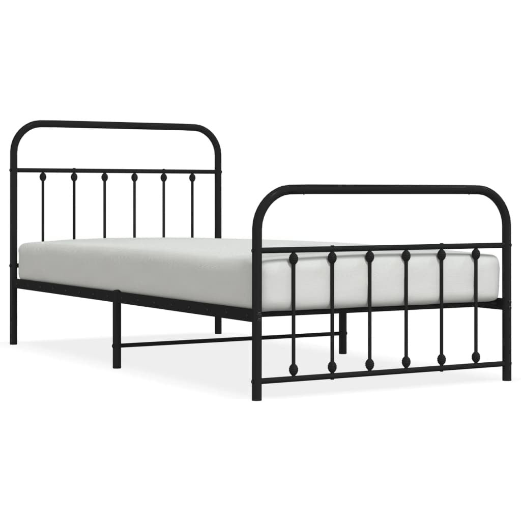 Metal Bed Frame without Mattress with Footboard Black 100x200cm