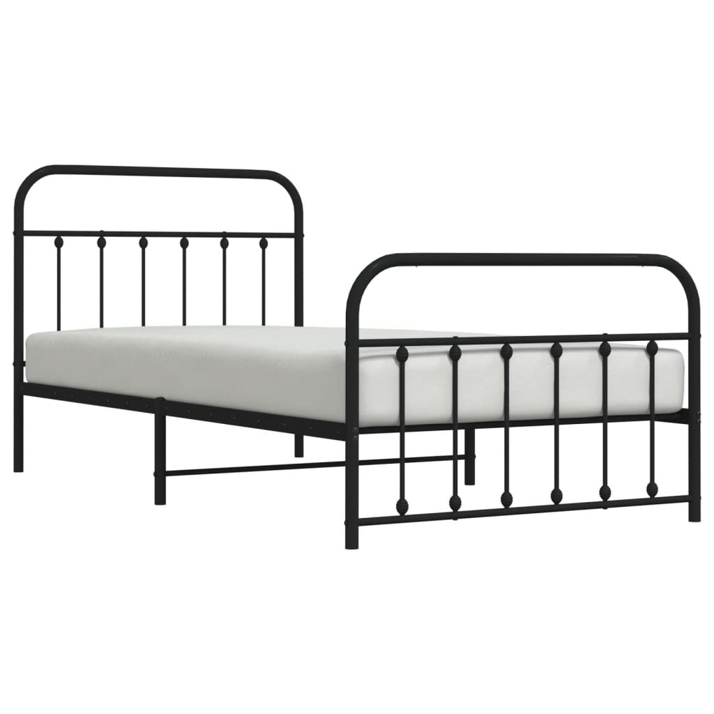 Metal Bed Frame without Mattress with Footboard Black 100x200cm