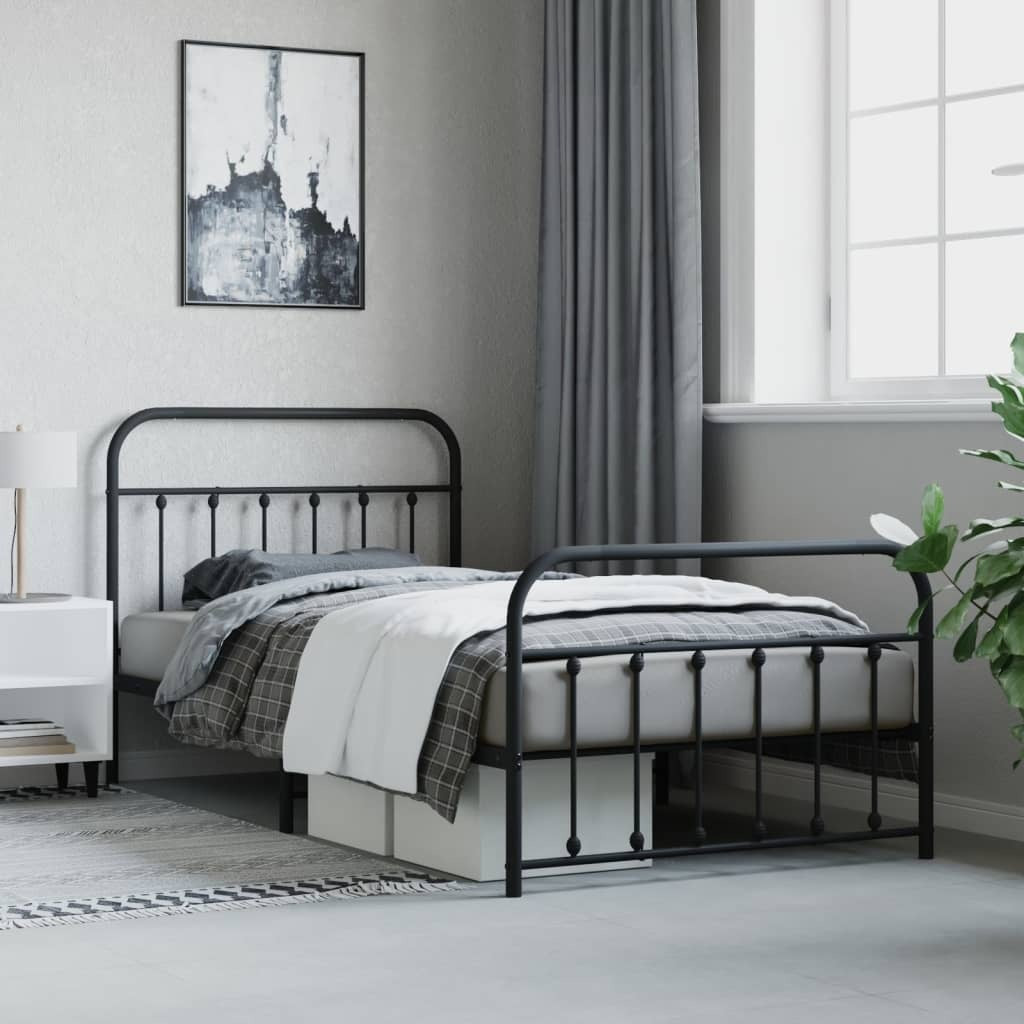 Metal Bed Frame without Mattress with Footboard Black 100x200cm