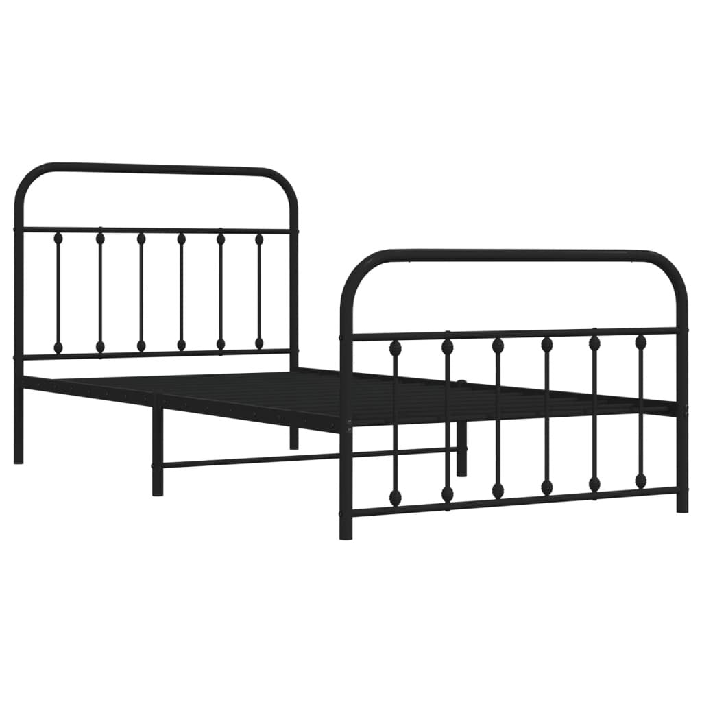 Metal Bed Frame without Mattress with Footboard Black 100x200cm