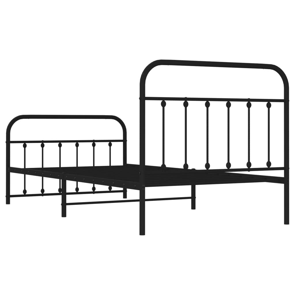 Metal Bed Frame without Mattress with Footboard Black 100x200cm