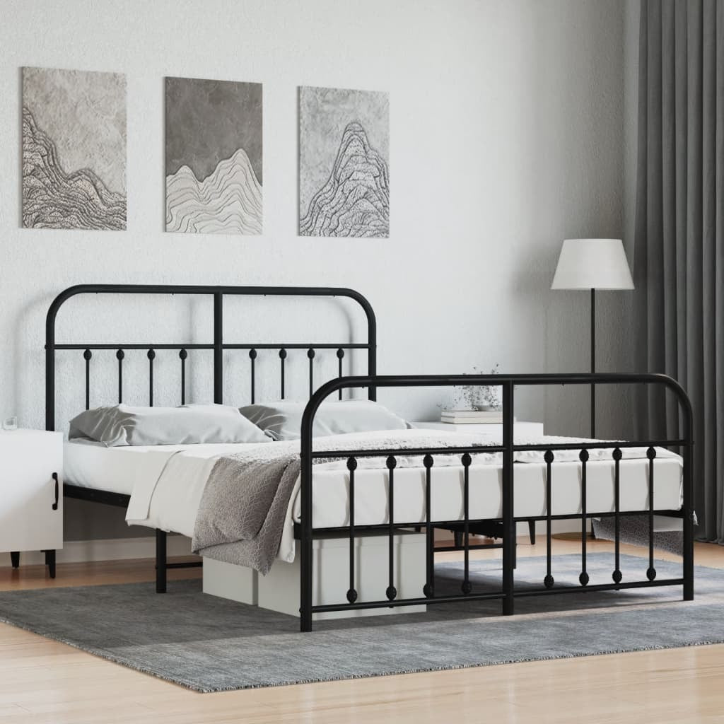 Metal Bed Frame without Mattress with Footboard Black 140x190cm