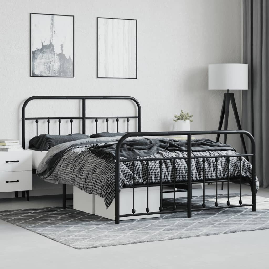 Metal Bed Frame without Mattress with Footboard Black 140x190cm