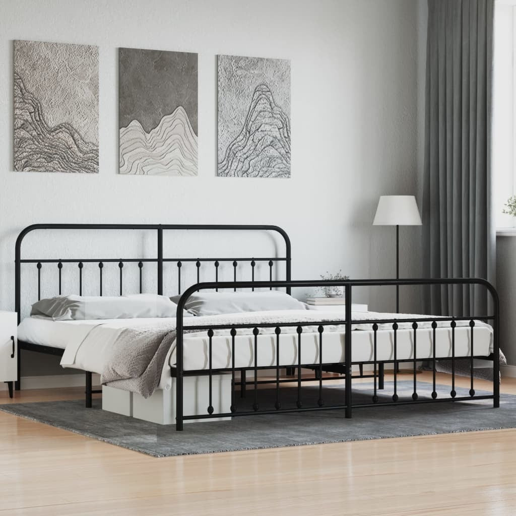 Metal Bed Frame without Mattress with Footboard Black 193x203cm
