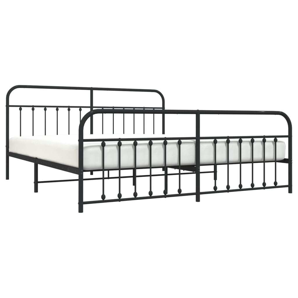Metal Bed Frame without Mattress with Footboard Black 193x203cm