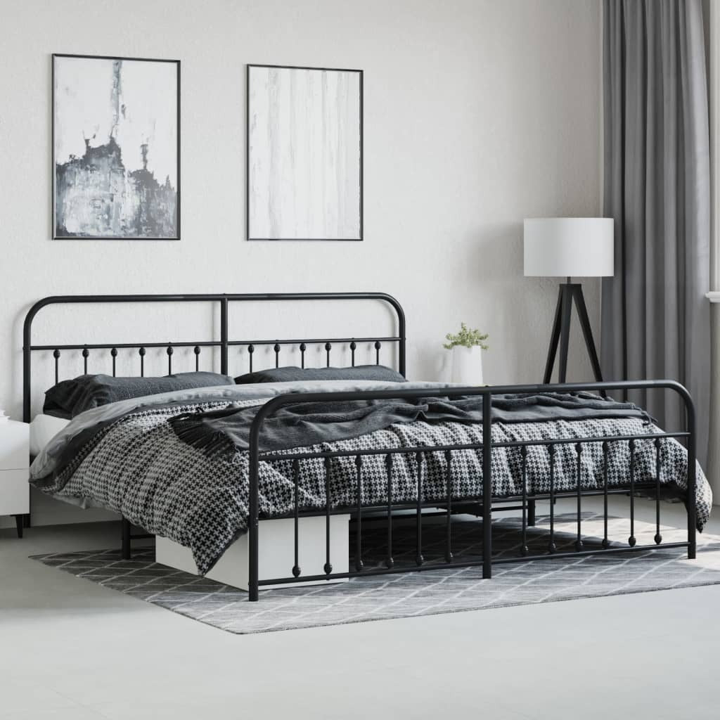 Metal Bed Frame without Mattress with Footboard Black 193x203cm
