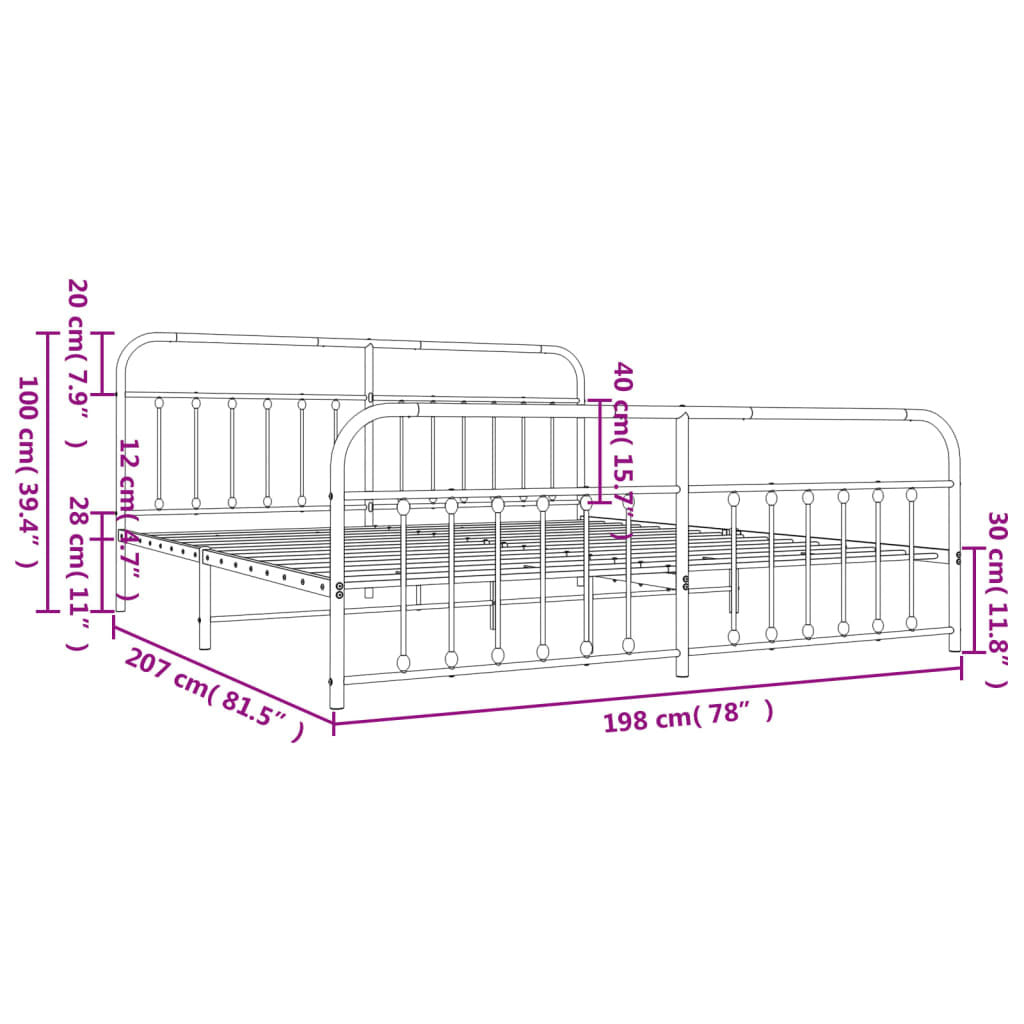 Metal Bed Frame without Mattress with Footboard Black 193x203cm