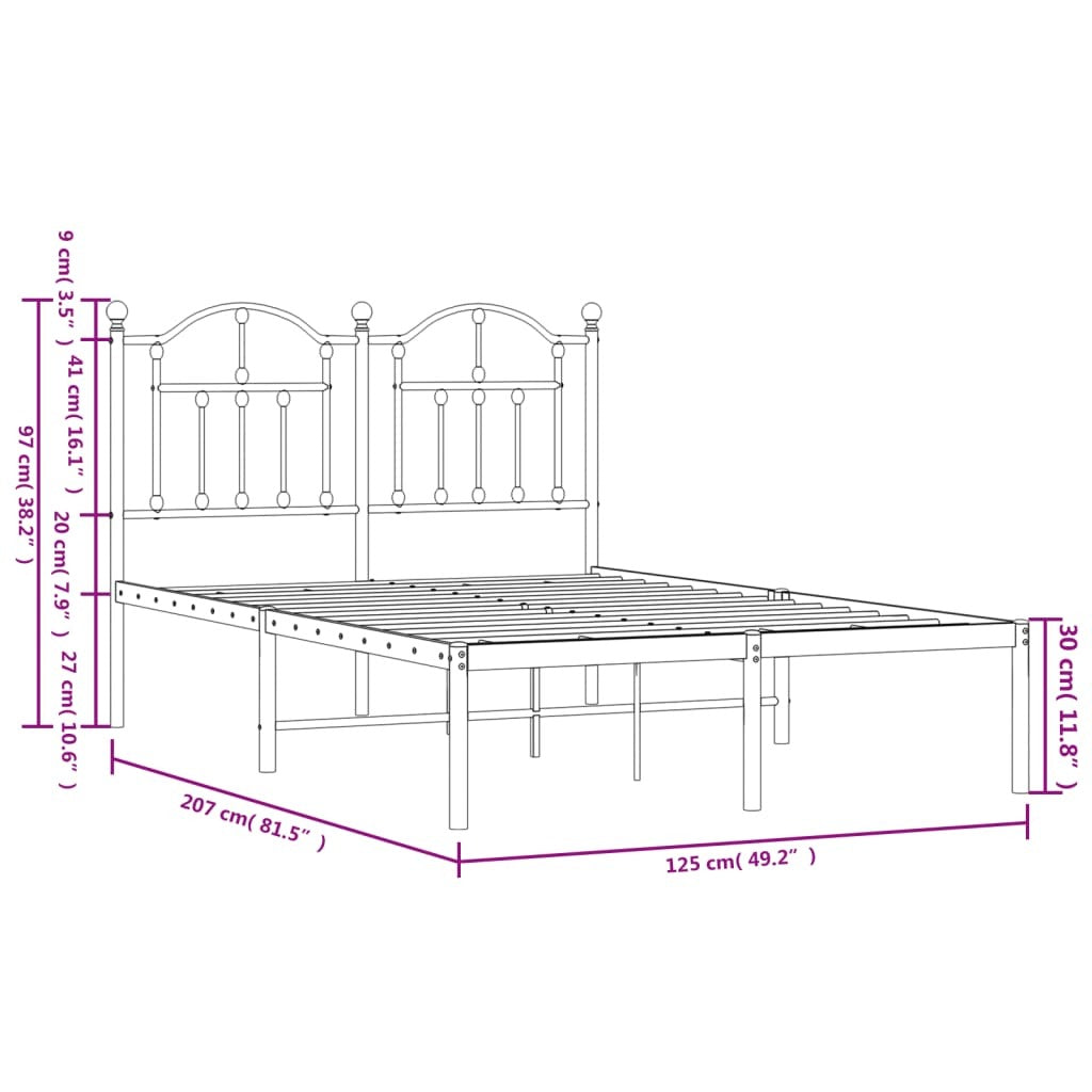 Metal Bed Frame without Mattress with Headboard Black 120x200cm