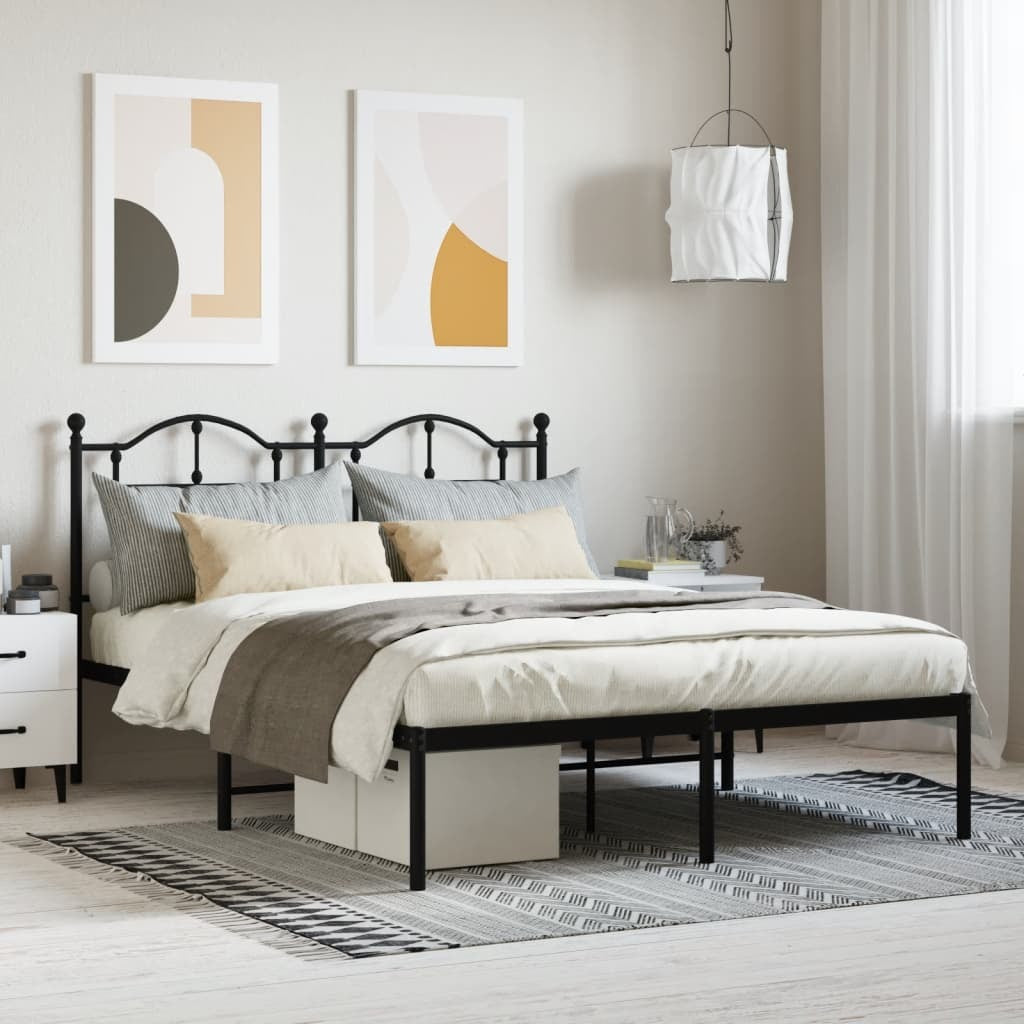 Metal Bed Frame without Mattress with Headboard Black 140x190cm