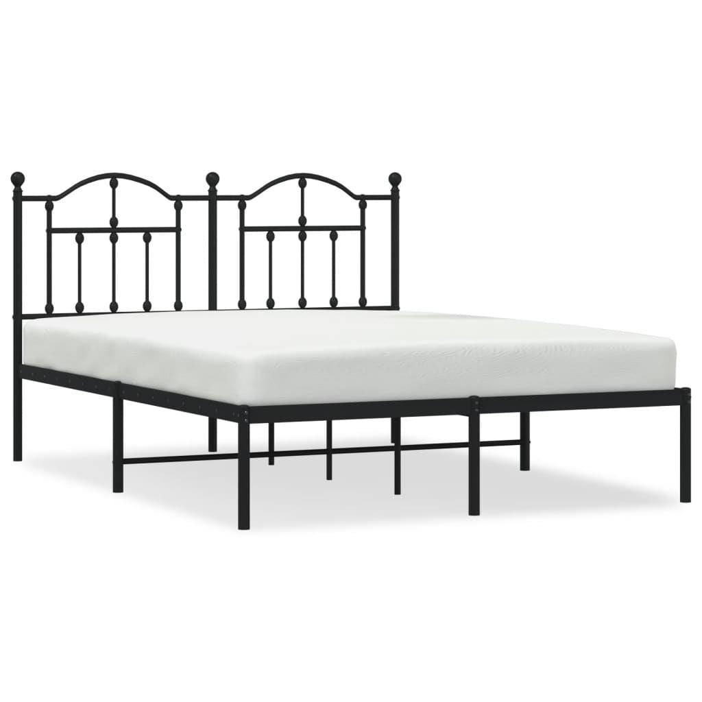 Metal Bed Frame without Mattress with Headboard Black 150x200cm
