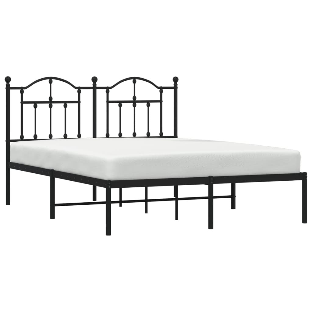 Metal Bed Frame without Mattress with Headboard Black 150x200cm
