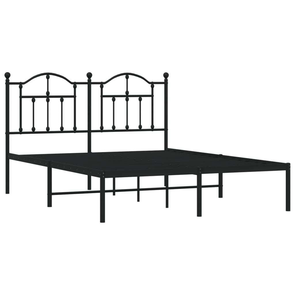 Metal Bed Frame without Mattress with Headboard Black 150x200cm