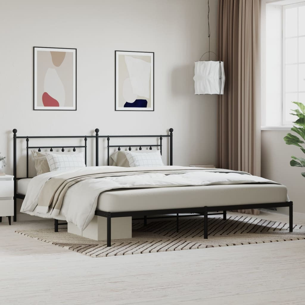 Metal Bed Frame without Mattress with Headboard Black 193x203cm