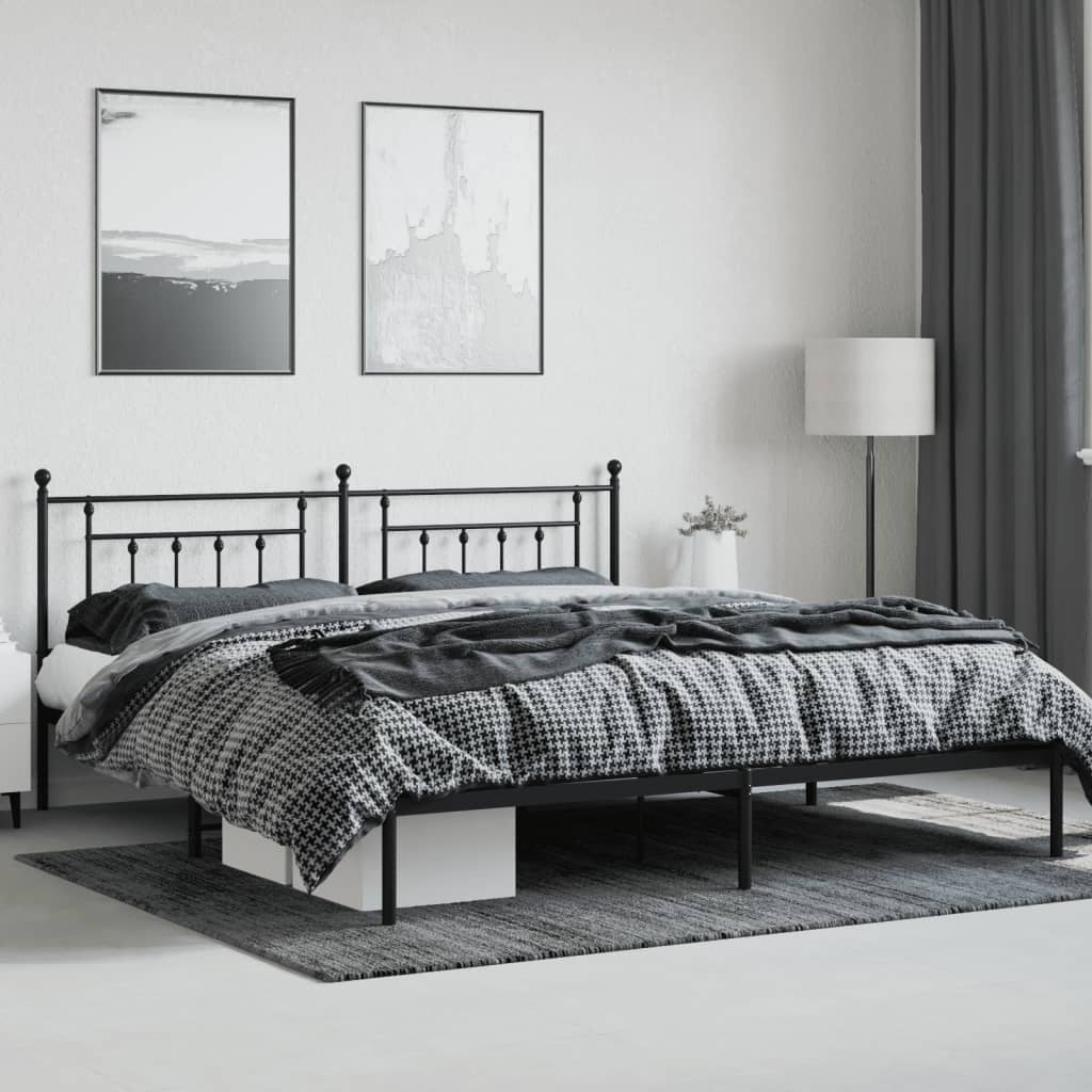 Metal Bed Frame without Mattress with Headboard Black 193x203cm