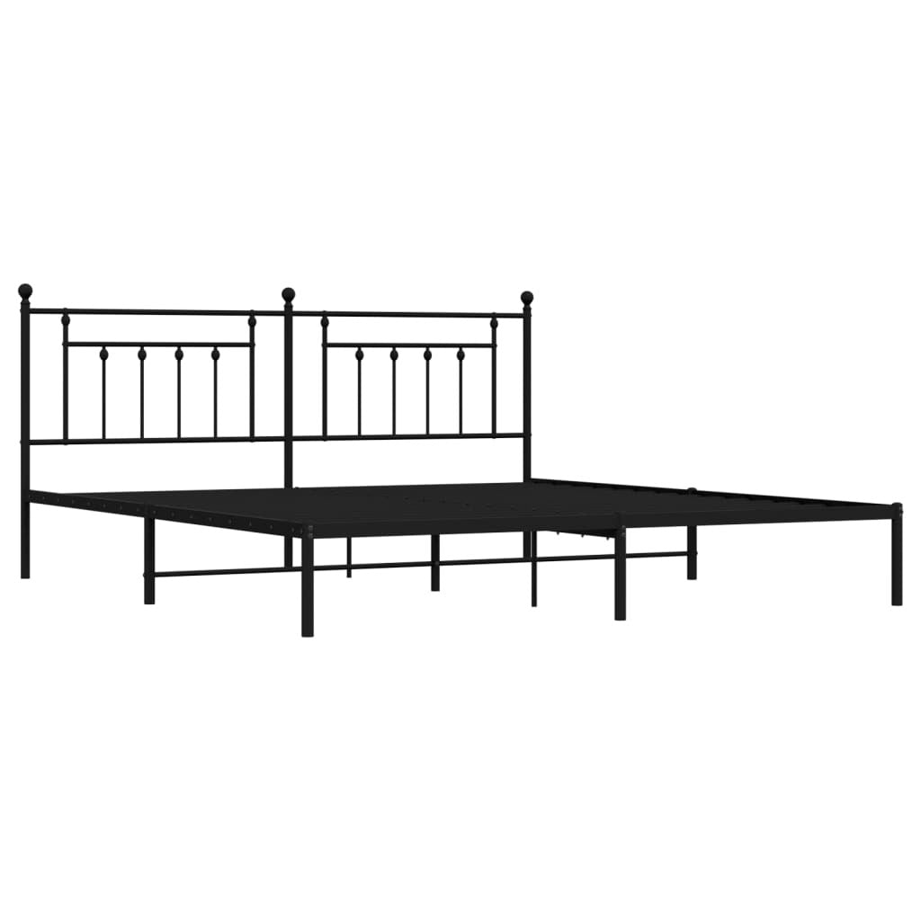 Metal Bed Frame without Mattress with Headboard Black 193x203cm