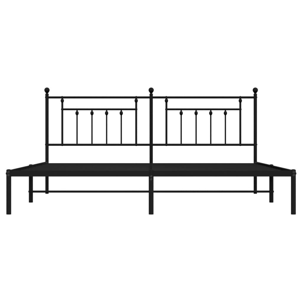Metal Bed Frame without Mattress with Headboard Black 193x203cm