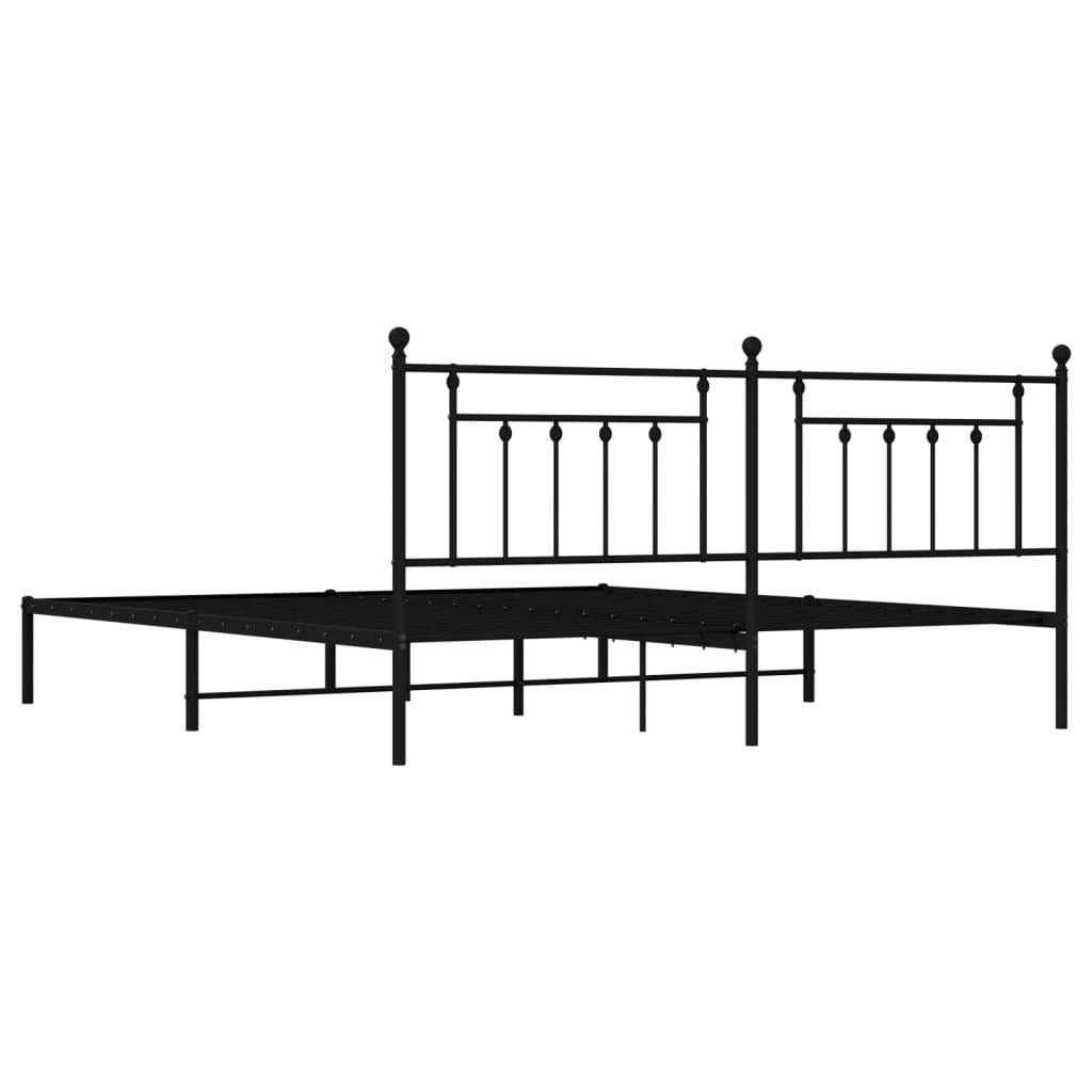 Metal Bed Frame without Mattress with Headboard Black 193x203cm
