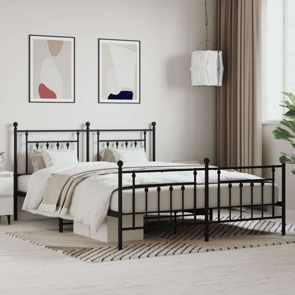 Metal Bed Frame without Mattress with Footboard Black 183x213cm