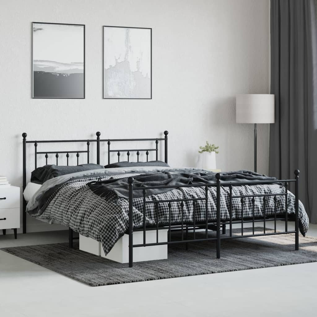 Metal Bed Frame without Mattress with Footboard Black 183x213cm