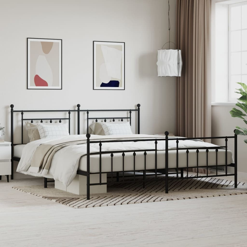 Metal Bed Frame without Mattress with Footboard Black 193x203cm