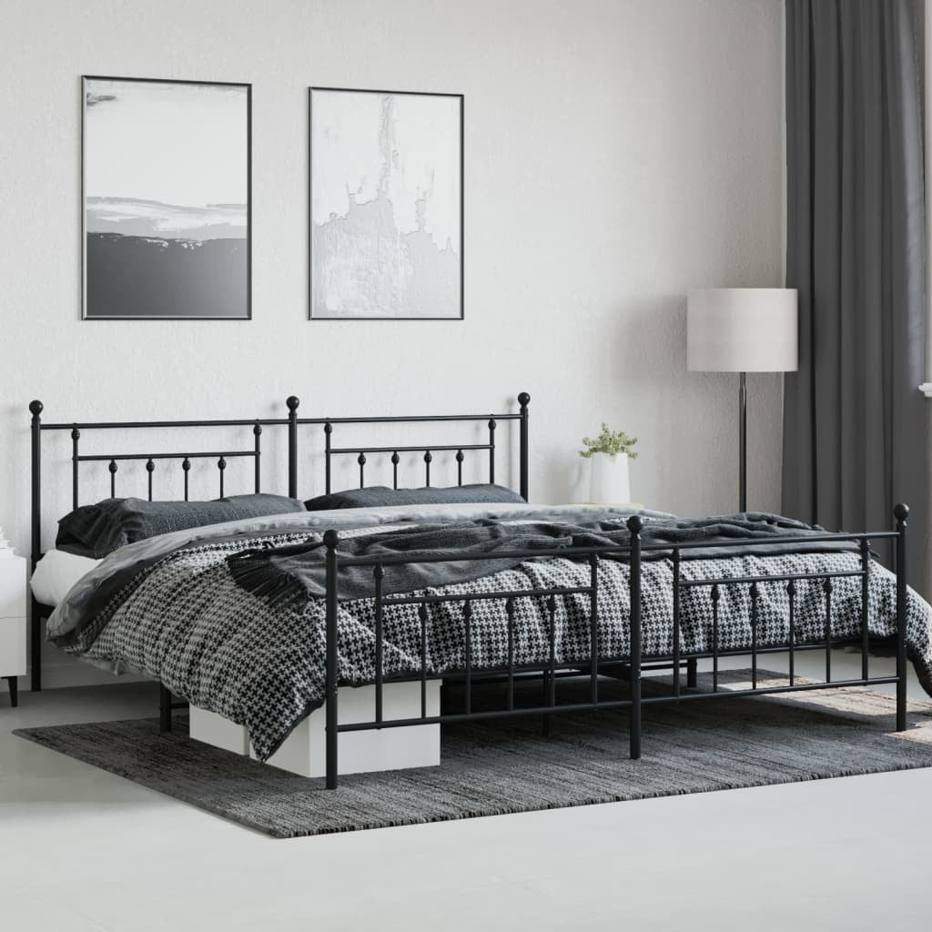 Metal Bed Frame without Mattress with Footboard Black 193x203cm