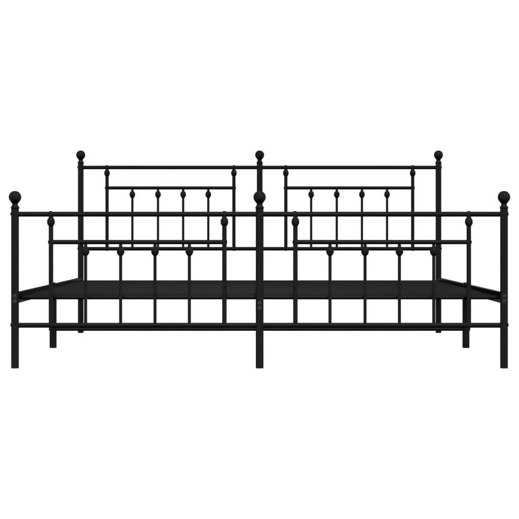 Metal Bed Frame without Mattress with Footboard Black 193x203cm