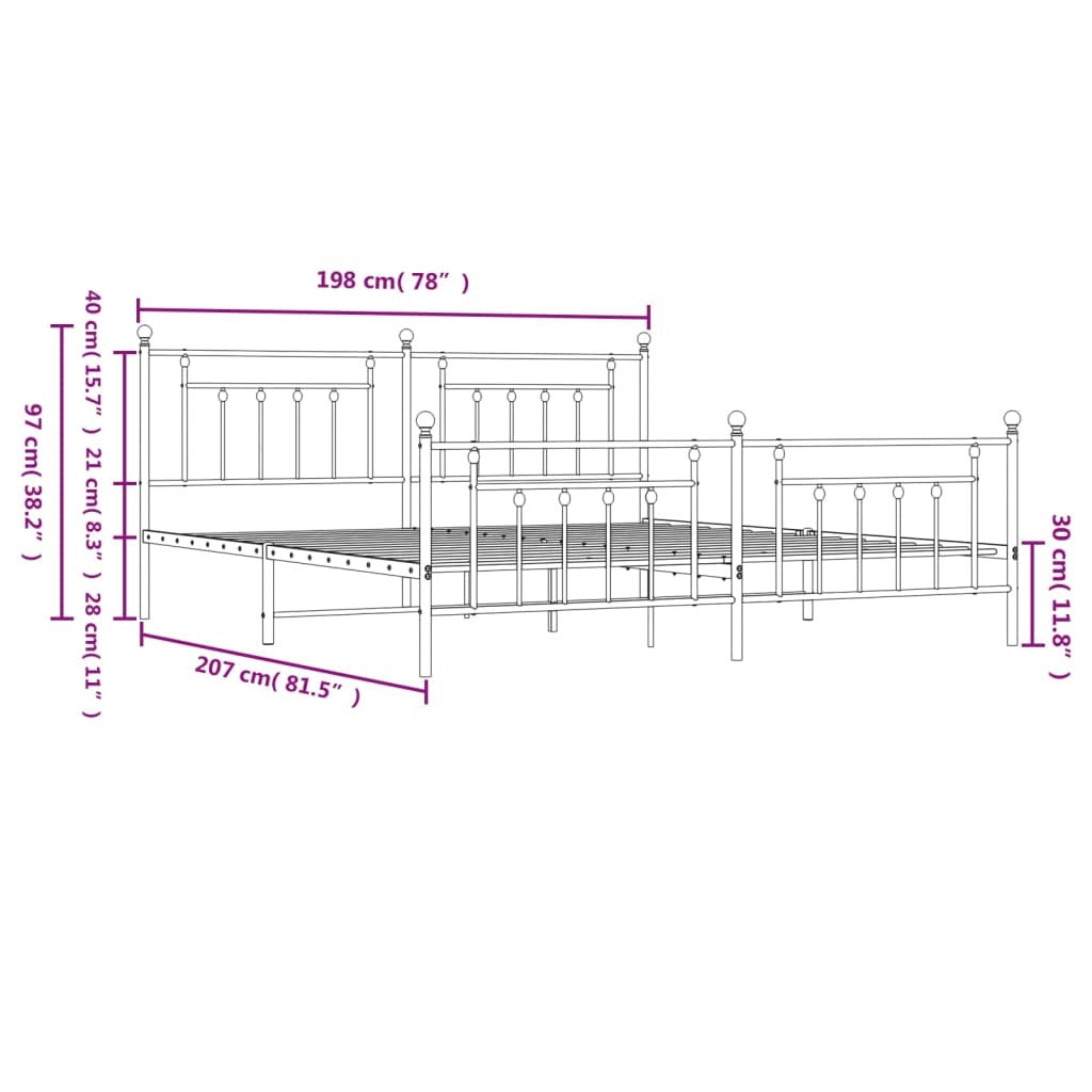 Metal Bed Frame without Mattress with Footboard Black 193x203cm