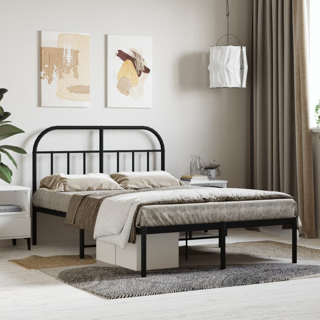 Metal Bed Frame without Mattress with Headboard Black 120x200cm