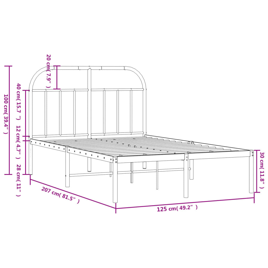Metal Bed Frame without Mattress with Headboard Black 120x200cm