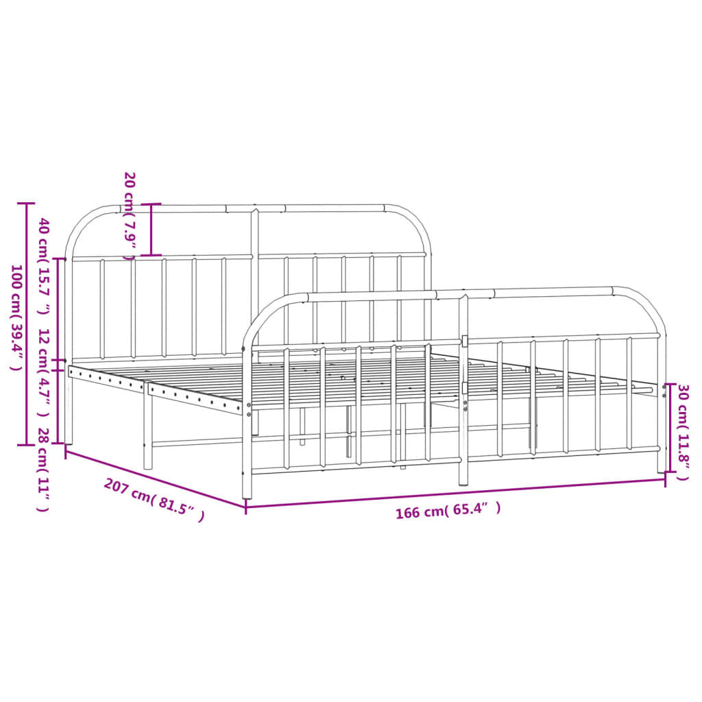 Metal Bed Frame without Mattress with Footboard Black 160x200cm