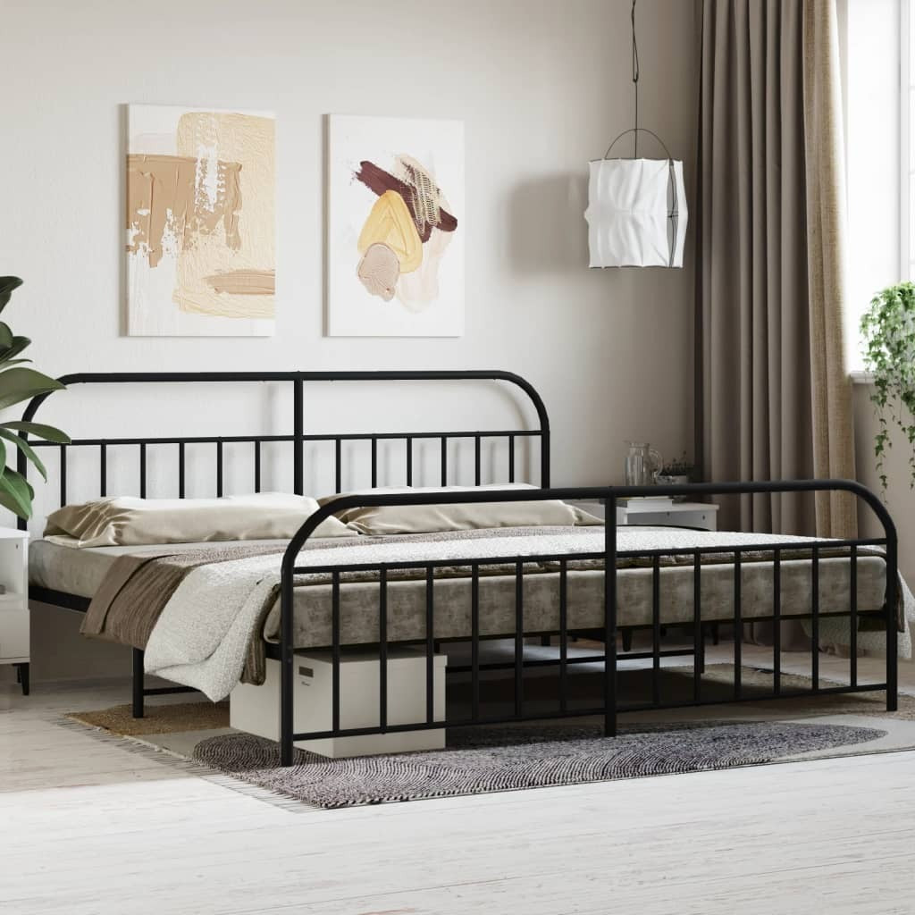 Metal Bed Frame without Mattress with Footboard Black 193x203cm